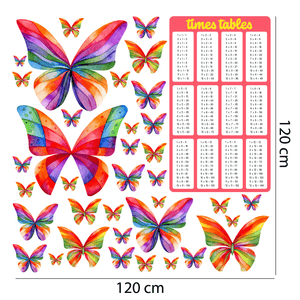Times Tables Wall Chart and Butterfly Wall Decals (Rainbow)