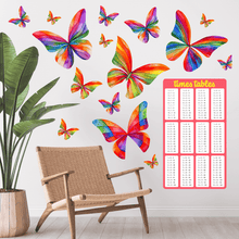 Load image into Gallery viewer, Times Tables Wall Chart and Butterfly Wall Decals (Rainbow)

