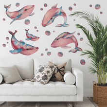 Load image into Gallery viewer, Motley Watercolour Whales Wall Decal Set
