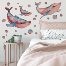Load image into Gallery viewer, Motley Watercolour Whales Wall Decal Set
