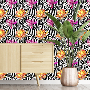 Tropical Floral Zebra Wallpaper