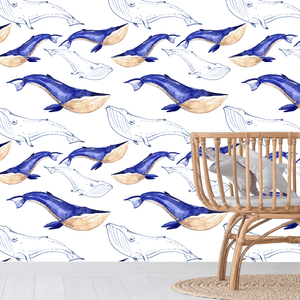 Blue Watercolour Whales Wallpaper