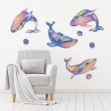 Load image into Gallery viewer, Blue Graffiti Whales Wall Decal Set
