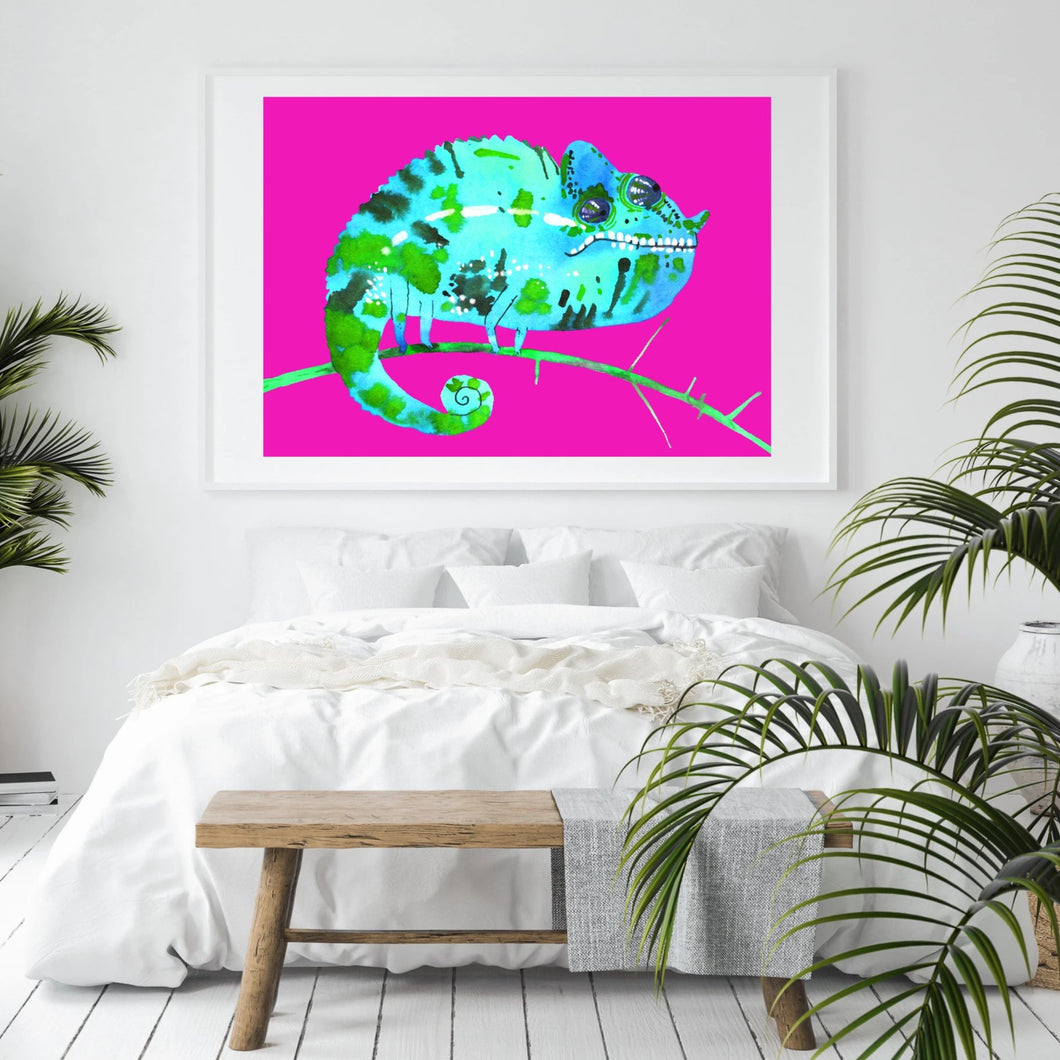 Tropical Pink Chameleon Wall Art