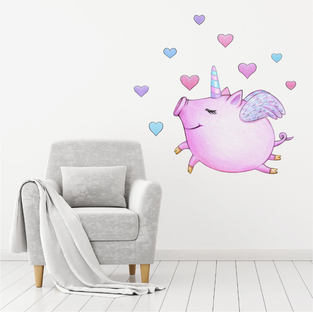 Pink Piggy Unicorn Wall Decal Set