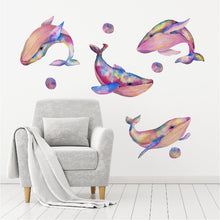 Load image into Gallery viewer, Pink Watercolour Whales Wall Decal Set

