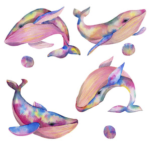 Pink Watercolour Whales Wall Decal Set